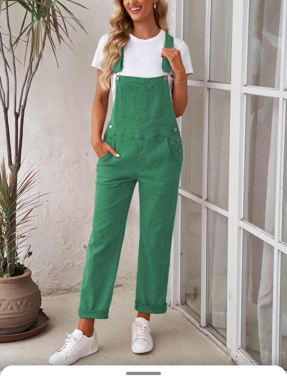 GRAPENT Green Denim Stretch Overalls with Front Pocket. SIZE LARGE